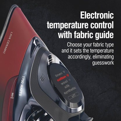CHI Steam Iron for Clothes with 8’ Retractable Cord, 1700 Watts, 3-Way Auto Shutoff, 400+ Holes, Professional Grade, Temperature Control Dial, Lava Infused Ceramic Soleplate, Black (13113) CHI