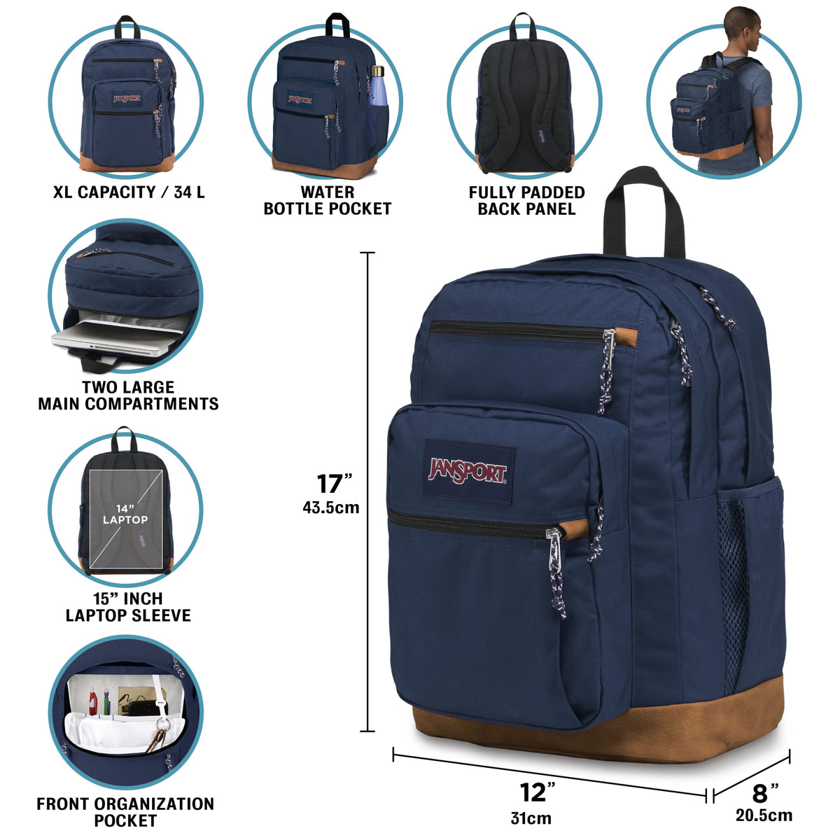 JanSport Cool Backpack with 38.1cm Laptop Sleeve, Large Computer Bag Rucksack with 2 Compartments, Ergonomic Straps, Coconut
