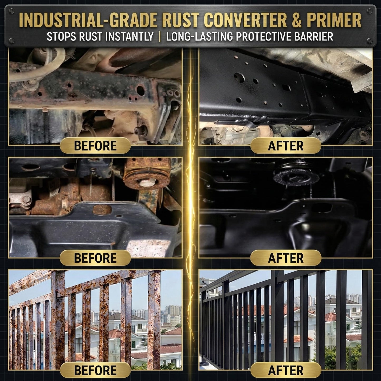 Meuvcol 2-in-1 Rust Converter & Metal Primer, 35 Floz Black Rust Remover Paint For Metal, Ultra Automotive Rust Reformer & Seal, Long-Lasting Rust Preventative Coating, Rust Inhibitor Repair Kit