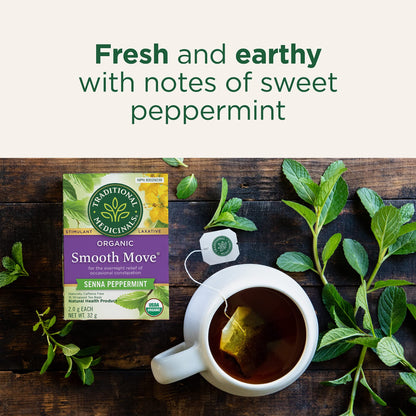 Traditional Medicinals - Organic Smooth Move Peppermint Laxative Herbal Tea (Pack of 6) - Gentle Overnight Relief of Occasional Constipation - 96 Tea Bags Total 🍁 All In One Marketplace Canada