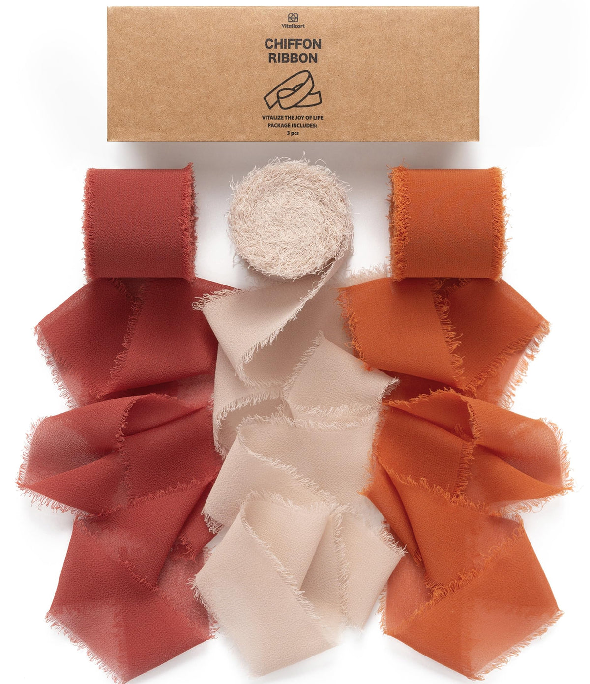Vitalizart Fall Handmade Chiffon Silk Ribbon Fringe 1.5" x 21 Yd Terracotta Frayed Edges Ribbons for Wedding Invitations Bridal Bouquets Gifts Wrapping Crafts Holiday Party Decorations 🍁 All In One Marketplace Canada