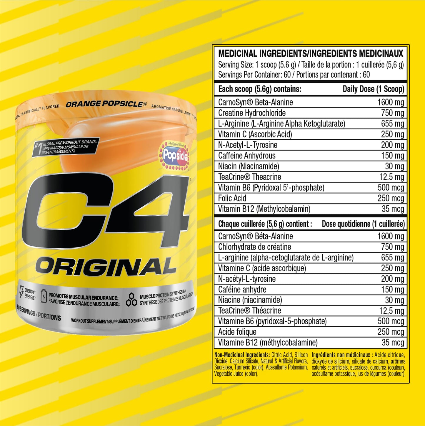 Cellucor C4 Original Pre Workout Powder - Sugar Free Preworkout Energy for Men & Women - 150mg Caffeine, Beta Alanine, Creatine - Orange Popsicle, 60 Servings Cellucor