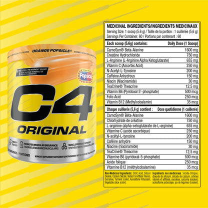 Cellucor C4 Original Pre Workout Powder - Sugar Free Preworkout Energy for Men & Women - 150mg Caffeine, Beta Alanine, Creatine - Orange Popsicle, 60 Servings Cellucor