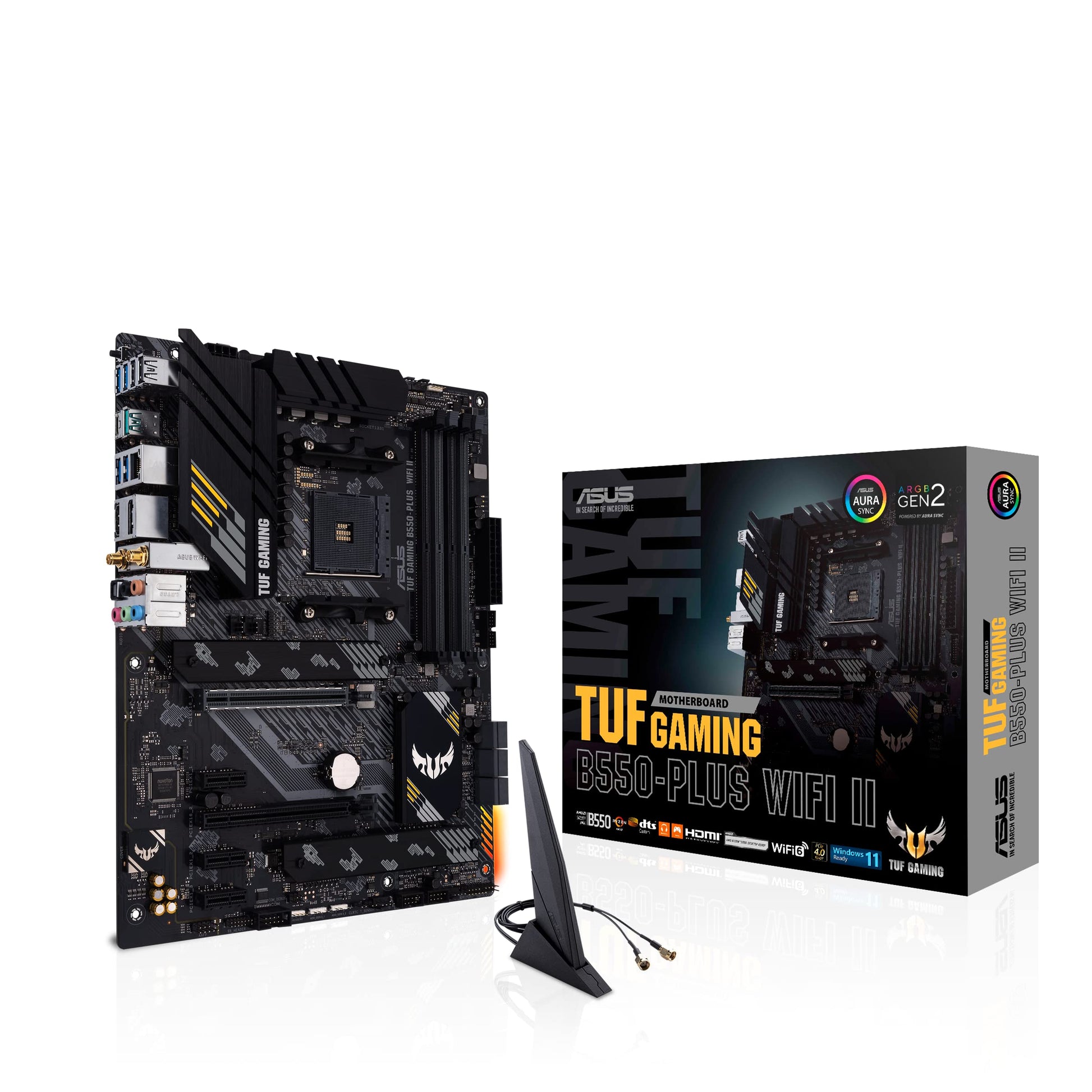 ASUS TUF Gaming B550-PLUS WiFi II AMD AM4 (3rd Gen Ryzen™) ATX Motherboard (PCIe 4.0, WiFi 6, 2.5Gb LAN, BIOS Flashback, USB 3.2 Gen 2, Addressable Gen 2 RGB Header and Aura Sync) Asus