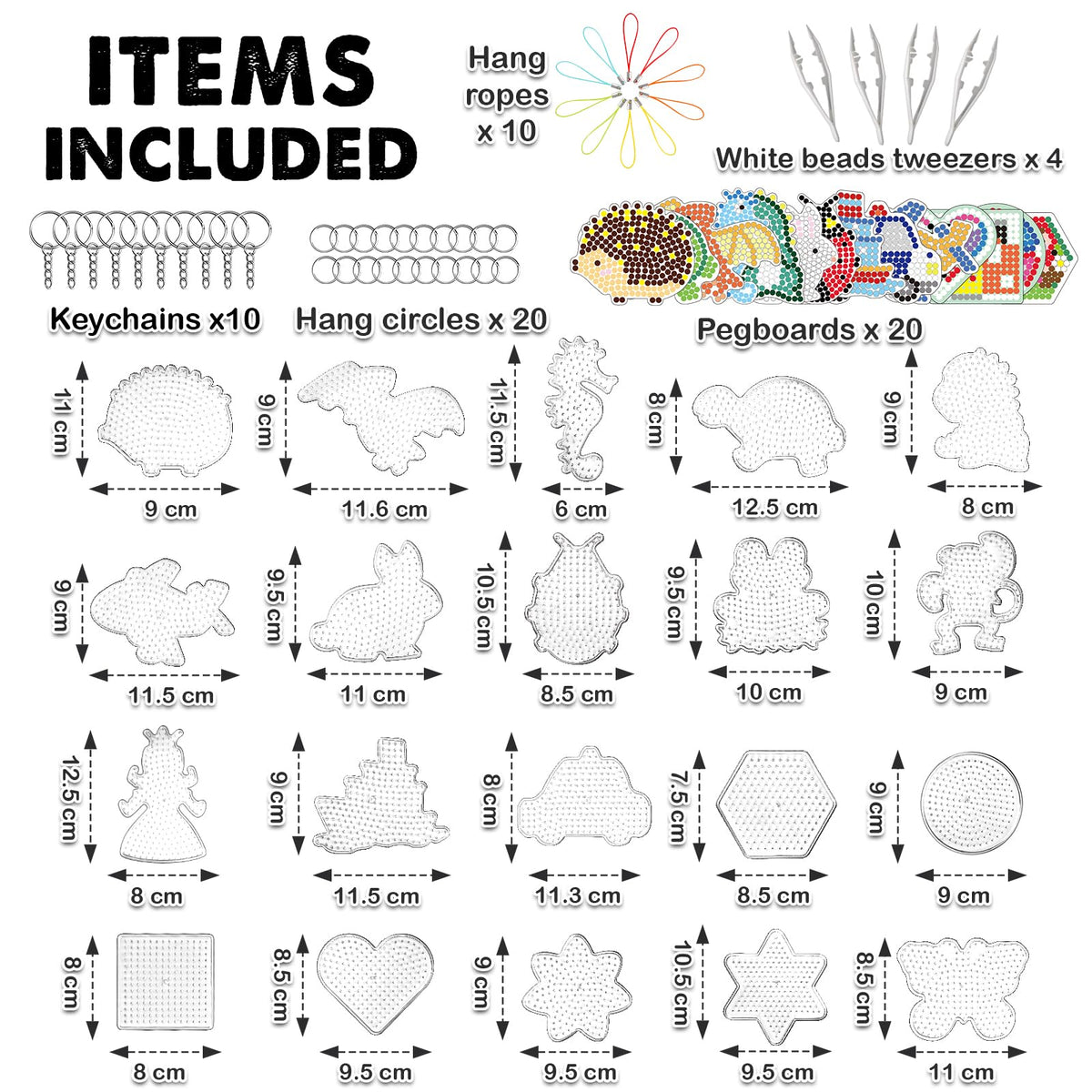FUNZBO 20 PCS 5mm Fuse Beads Pegboards - Animal Shape Pegboards for Craft Perler Beads Kit DIY Arts and Crafts Kit Project with Keychains, Hang Ropes and Beads Tweezers, Fuse Beads Gift Set Christmas Birthday 🍁 All In One Marketplace Canada