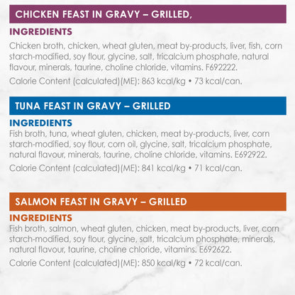 Fancy Feast Grilled Wet Cat Food, in Gravy Variety Pack 3 Flavours - 85 g Can (24 Pack)