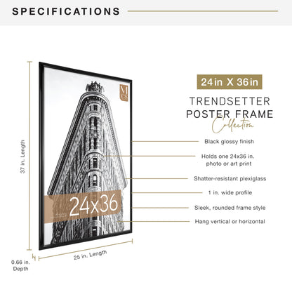 MCS 65549 Trendsetter Poster Frame, 24 by 36-Inch, Black MCS