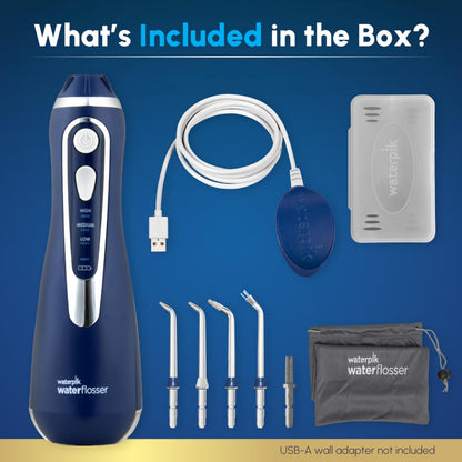 Waterpik Cordless Advanced 2.0 Water Flosser for Teeth, Gums, Braces, Dental Care with Travel Bag & 4 Tips, CDA Validated, Waterproof Rechargeable Handheld, Blue (1 Count) Packaging May Vary - Available at All In One Marketplace Canada