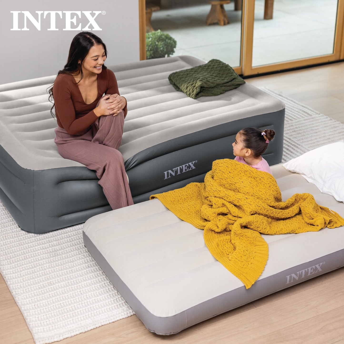 INTEX 64101E Dura-Beam Standard Single-High Air Mattress: Fiber-Tech – Twin Size – 10in Bed Height – 300lb Weight Capacity – Pump Sold Separately