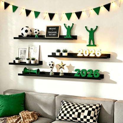 upsimples Floating Shelves for Wall, Decor Storage Set of 6, Wall Mounted Wood Shelves for Bedroom, Living Room, Bathroom, Kitchen, Picture Ledge Shelves, Black
