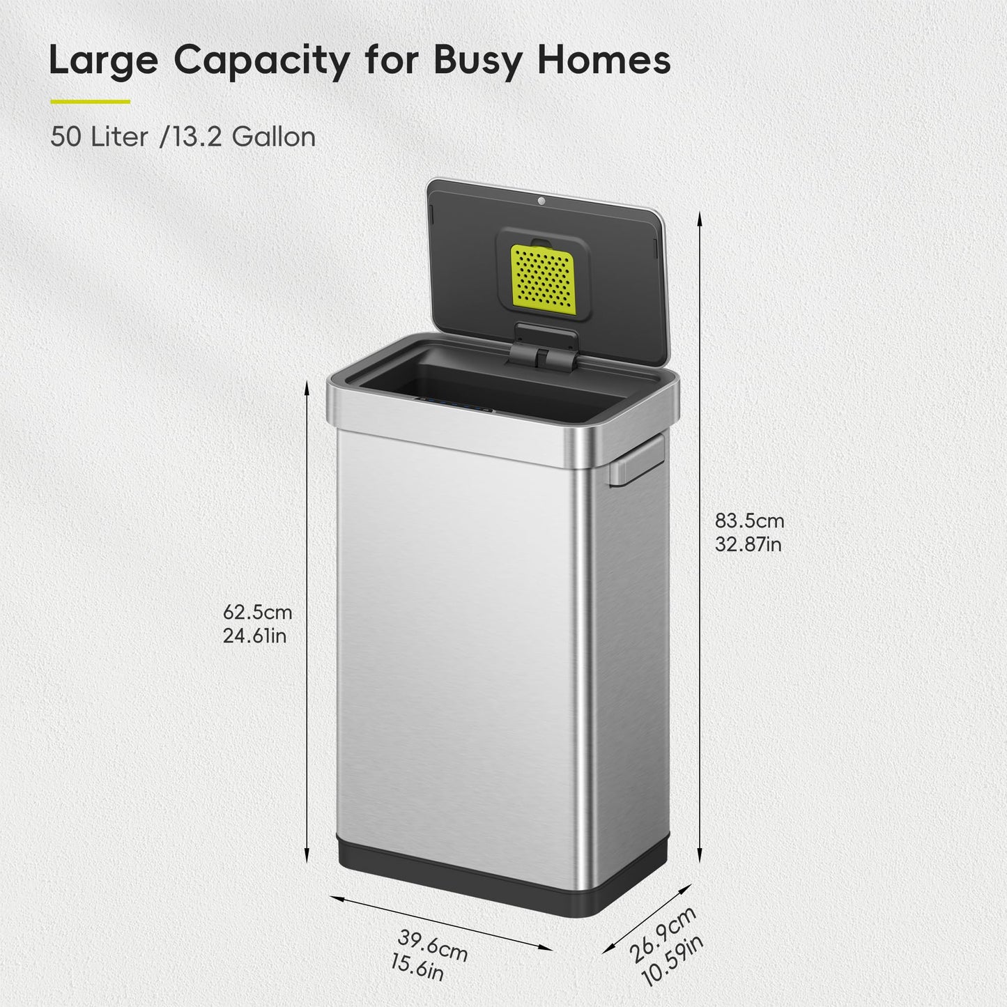 EKO Deluxe Mirage-T 50 Liter / 13.2 Gallon Touchless Rectangular Motion Sensor Trash Can, Matte Stainless Steel Finish 🍁 All In One Marketplace Canada