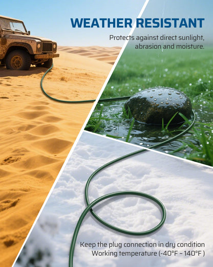 DEWENWILS 25FT (7’+6’*3) Outdoor Extension Cord with 3 Outlets, Evenly Spaced 3 Outlets Plugs with Cover, Weatherproof SJTW 16/3 Wire for Outdoor String Lights and Holiday Decorations, 1 Pack, Green 🍁 All In One Marketplace Canada