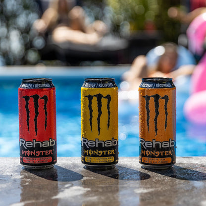 MONSTER ENERGY Rehab Tea + Lemonade, 458 mL Cans (12 Pack) – Non-Carbonated Energy Drink