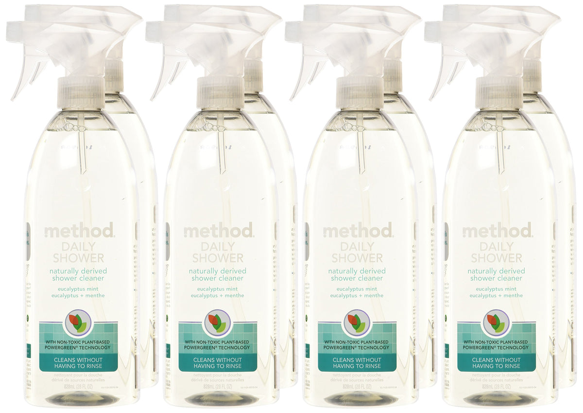 Method Daily Shower Cleaner Spray, Plant-Based & Biodegradable Formula, Spray and Walk Away - No Scrubbing Necessary, Eucalyptus Mint Scent, 828 ml Spray Bottles, 8 Pack, Packaging May Vary