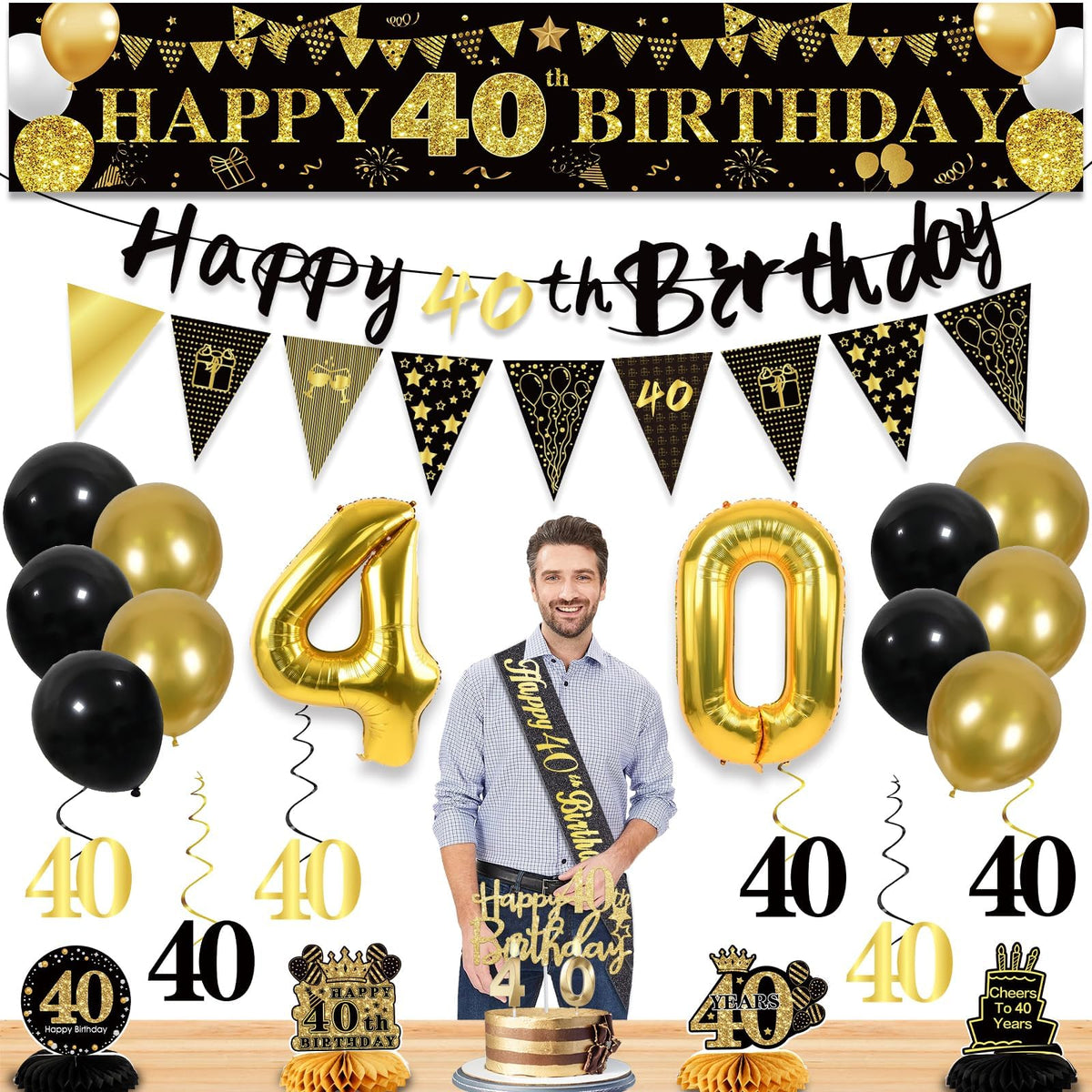 40th Birthday Decorations for Men, Black Gold 40th Party Decoration Set 🍁 All In One Marketplace Canada