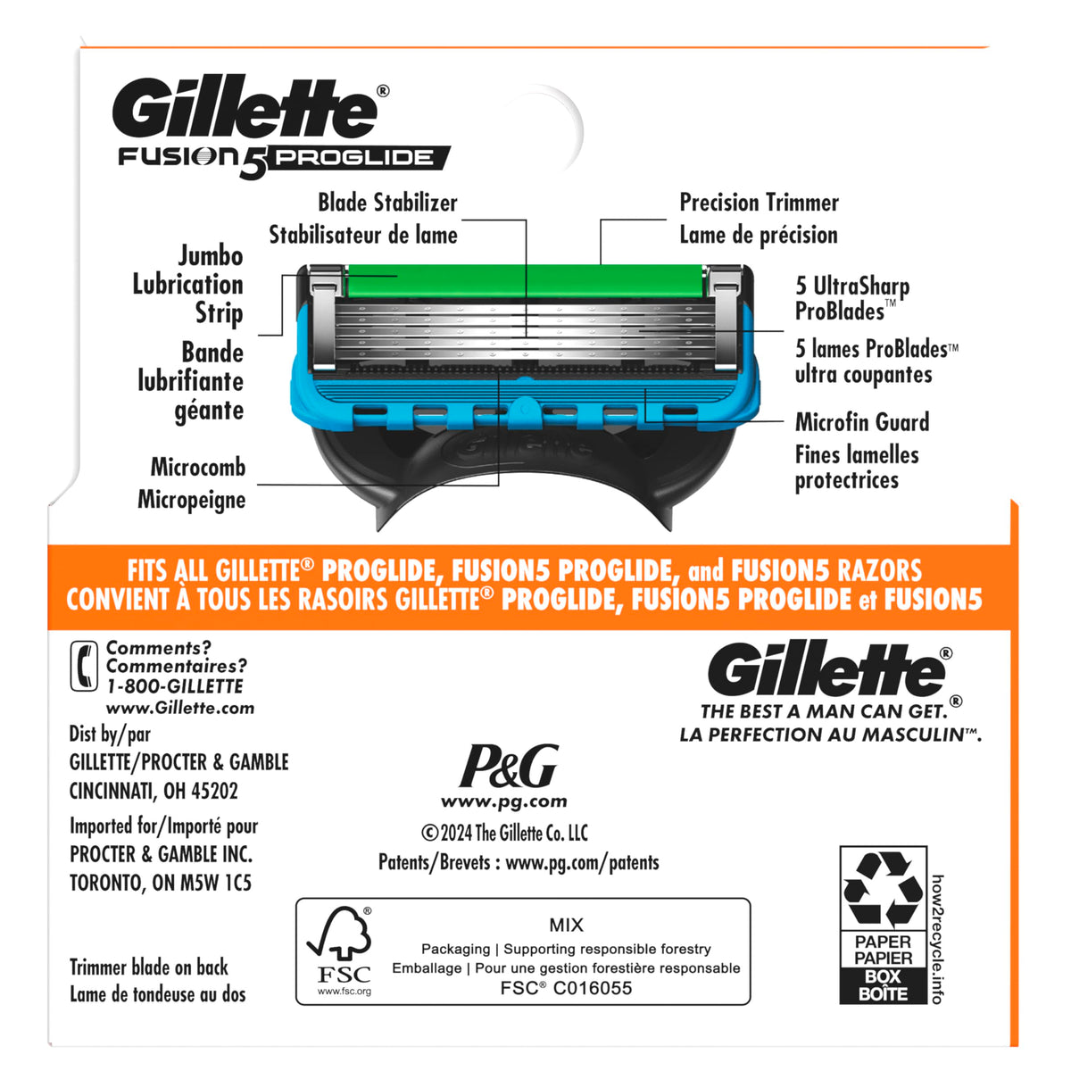 Gillette ProGlide Razor Refills for Men, 4 Razor Blade Refills (Packaging may vary)