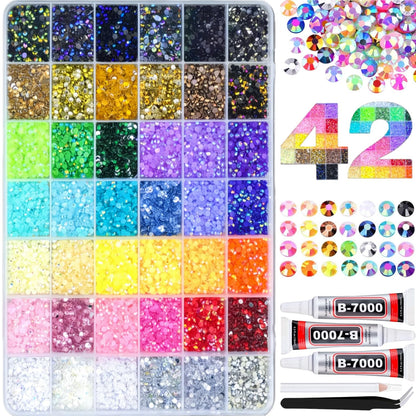 42 Colors 32000Pcs Jelly Rhinestones Bedazzling Kit, 3mm Multicolor Flatback Gems for Crafting, Bedazzle Kit with Tweezers Pen 3Pcs B7000 Glue for Clothes Book Shoes Nails Art Makeup - Available at All In One Marketplace Canada