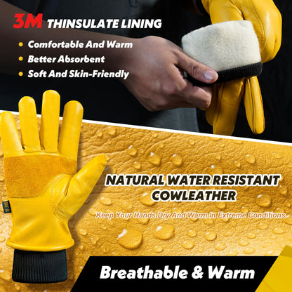 DLY Winter Work Gloves for Men,Insulated Work Gloves,Warm,Cowhide,Yellow,M 🍁 All In One Marketplace Canada
