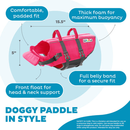 Outward Hound Granby Splash Dog Life Jacket with Handle, Reflective Floating Vest for Swimming & Boating, Maximum Buoyancy, All Skill Levels, Medium Dogs (21–27" Girth), Pink, Medium