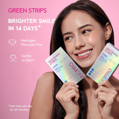 InoPro Teeth Whitening Strips 14 Treatments Kit - Sensitive Teeth Whitener, Peroxide Free, Enamel Safe Green White Strips, Deep Stains Removal - Instant Teeth Whitening Without The Harm (28 Strips) - Available at All In One Marketplace Canada