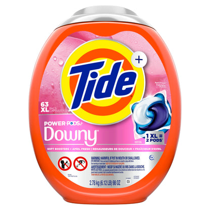 Tide Power PODs + Downy Laundry Detergent Pods, Soft Boosters + April Fresh, 63 Count Tide