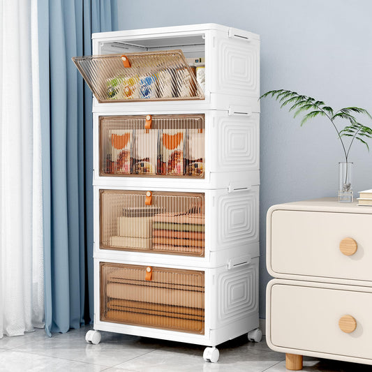NestOrganix 4 Tier 23QT Plastic Storage Bins with Lid, Storage Containers with Wheels, Folding Storage Box, Stackable Storage Bins, Organizers and Storage for Home,Office 14.56" x 10.62" x 31.49" - Available at All In One Marketplace Canada