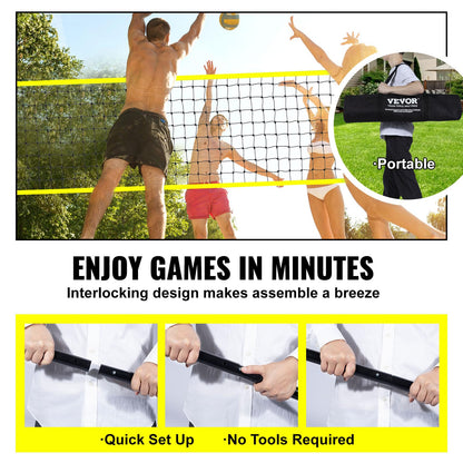 VEVOR Outdoor Portable Volleyball Net System, Adjustable Height Steel Poles, Professional Volleyball Set with PVC Volleyball, Pump, Carrying Bag, Heavy Duty Volleyball Net for Backyard, Beach, Lawn VEVOR