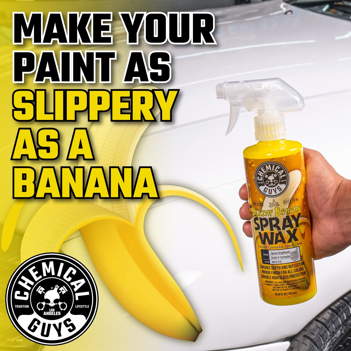 Chemical Guys Blazin' Banana Spray Wax for Car Shine & Protection - Natural Carnauba Formula for Glossy Finish on Paint, Chrome, Metal & Glass - Easy Spray-On, Wipe-Off Application, 473 ml Chemical Guys