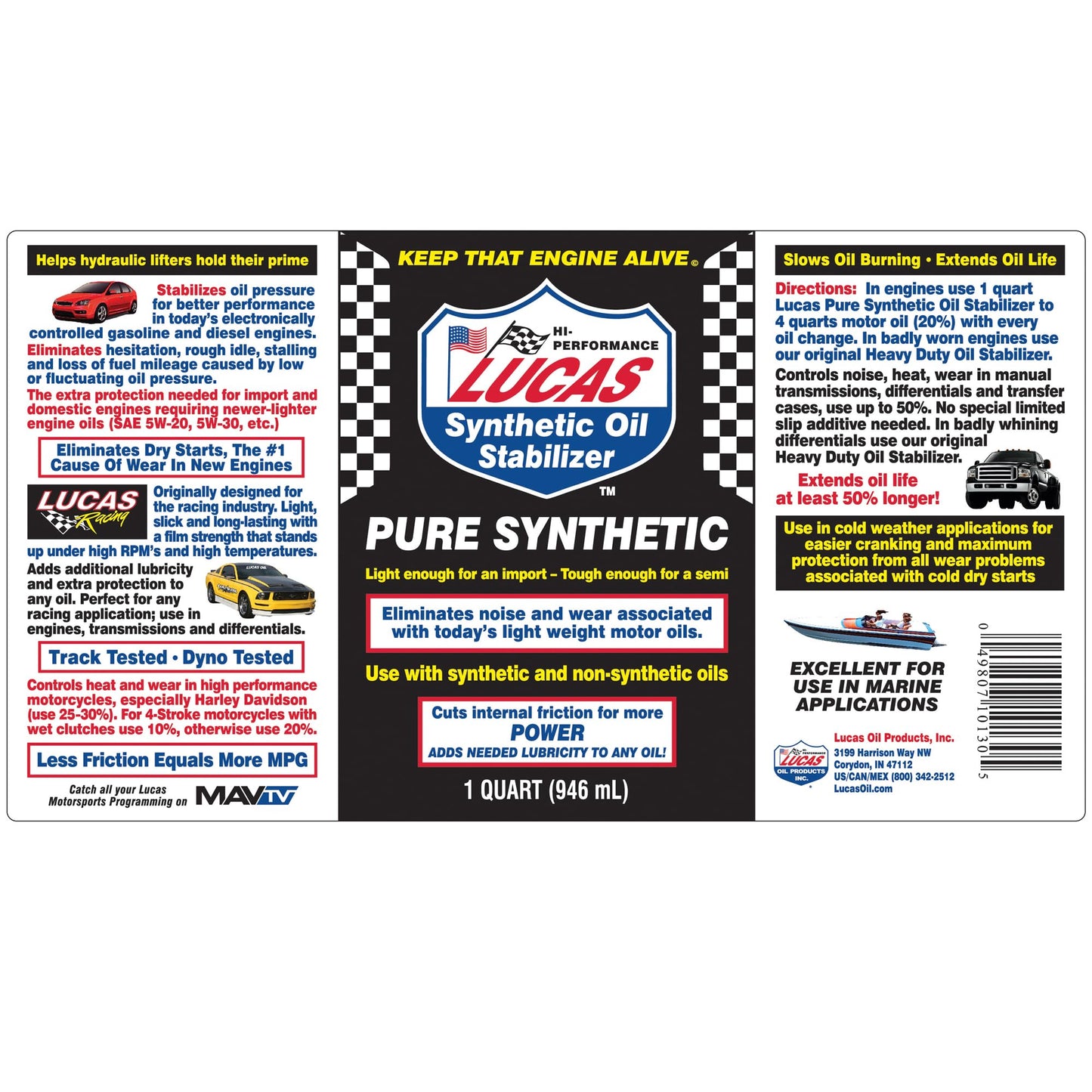 Lucas LUC10130 Synthetic Oil Stabilizer. Quart Lucas Oil