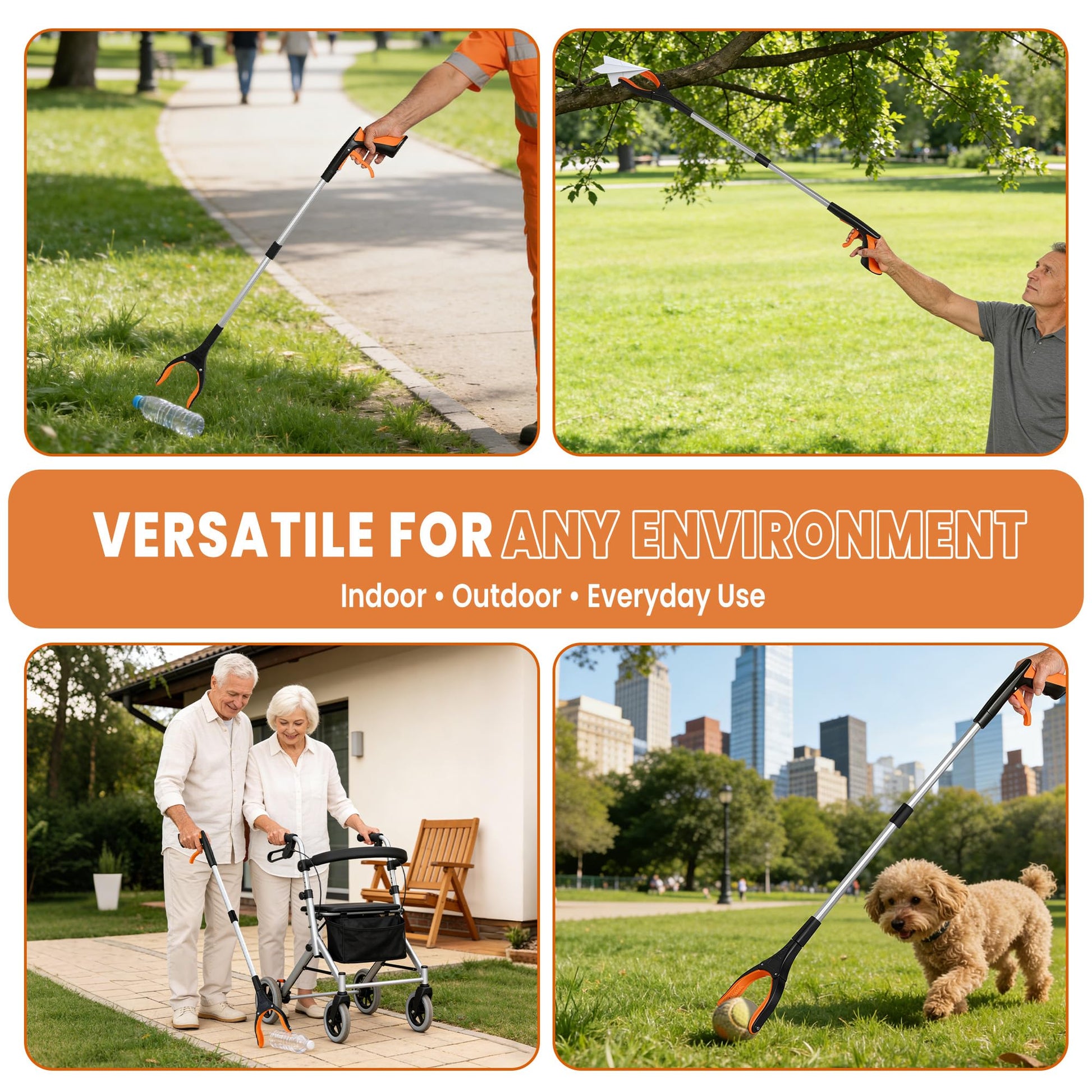 bemece 2-pack Grabber Reacher Tool, 32.68’’ (83cm) Garbage Picker Grabber, Foldable Magnetic Reacher Grabber for Seniors Adults - Blue & Orange - Available at All In One Marketplace Canada