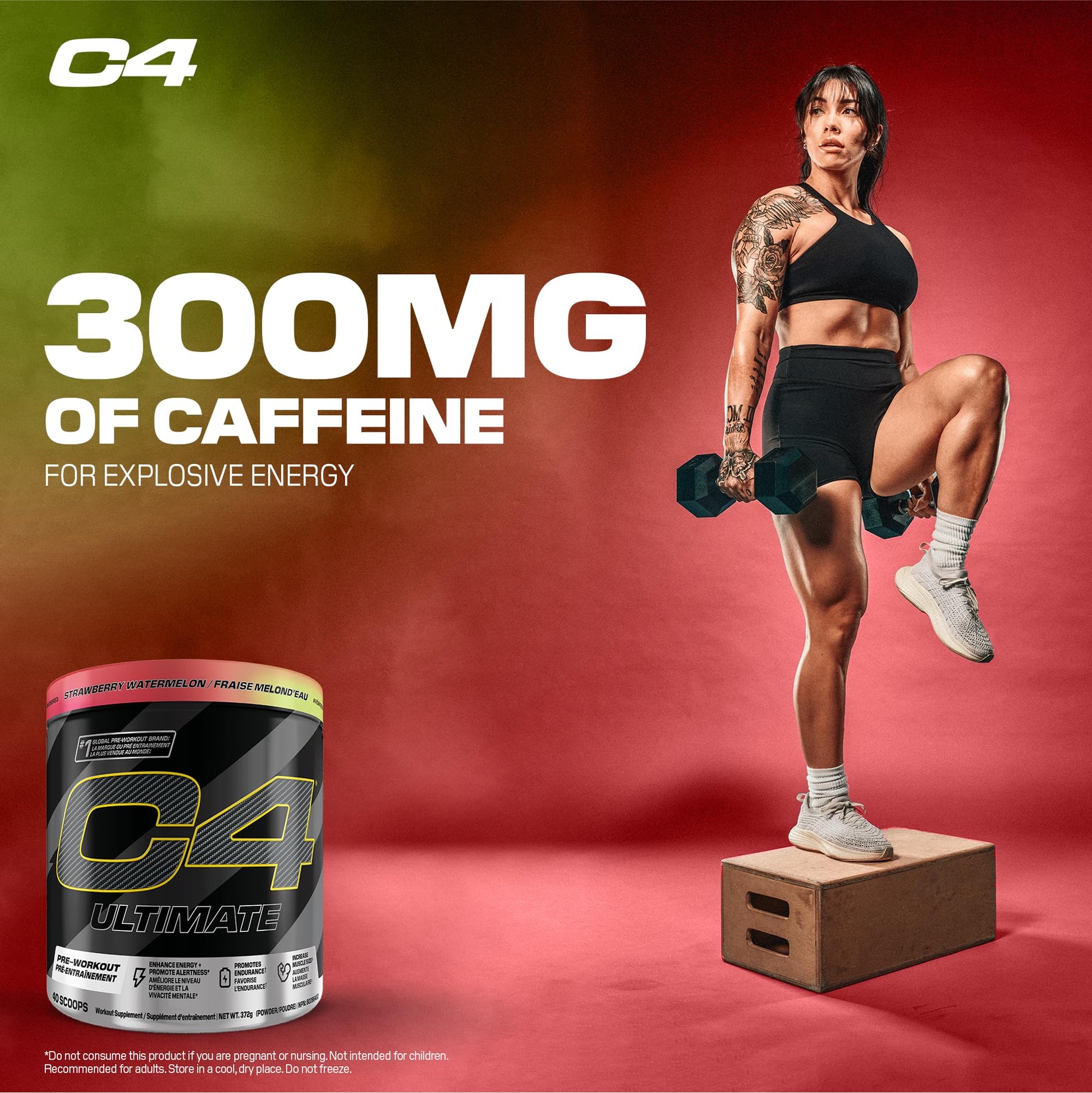 Cellucor C4 Ultimate Pre Workout Powder - Sugar Free Preworkout Energy with 300mg Caffeine and Creatine for Men & Women - Strawberry Watermelon, 20 Servings Cellucor