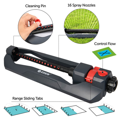 Eden 94105 Weighted Oscillating Sprinkler | Covers Up to 3,600 sq. ft., 16 Precision Nozzles, Adjustable Range, Flow Control, Turbo Drive Motor, Quick Connect Bundle