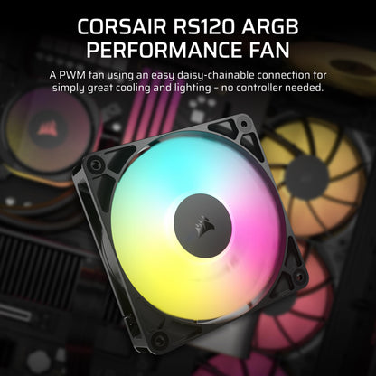 CORSAIR RS120 ARGB 120mm PWM Fan – Daisy-Chain Connection – Low-Noise – Magnetic Dome Bearing – Single Pack – Black