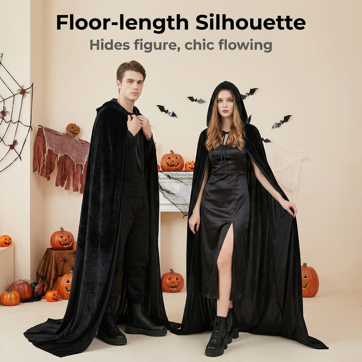 Proumhang Black Hooded Cloak Adult Long Cape Velvet Costume Halloween Carnival Christmas Cosplay 🍁 All In One Marketplace Canada