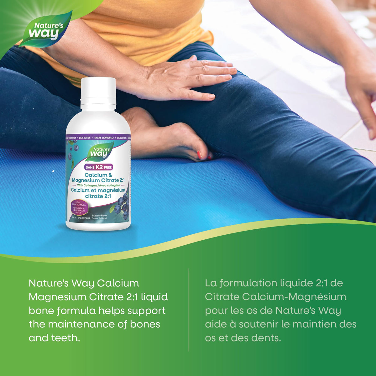 Nature's Way Calcium and Magnesium Citrate 2:1 - Liquid Supplement with Vitamin D3 and Collagen – Helps Support the Maintenance of Bones and Teeth – No Vitamin K2 - Blueberry Flavour, 500 mL