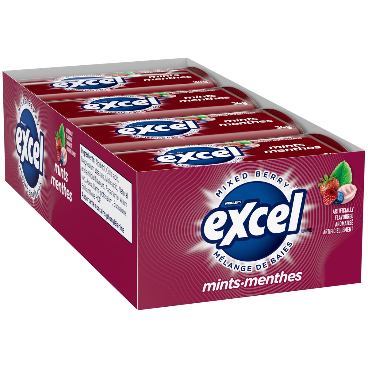 EXCEL, Mixed Berry Flavoured Mints,34g, Tin, 8 Packs