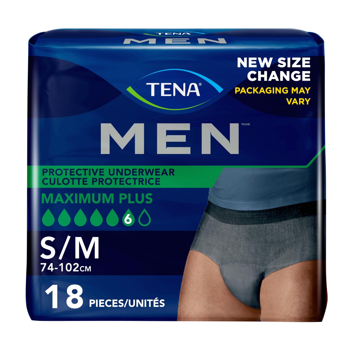 TENA Men Maximum Plus Incontinence Underwear, S/M 29-40in, Grey, 18 ct TENA