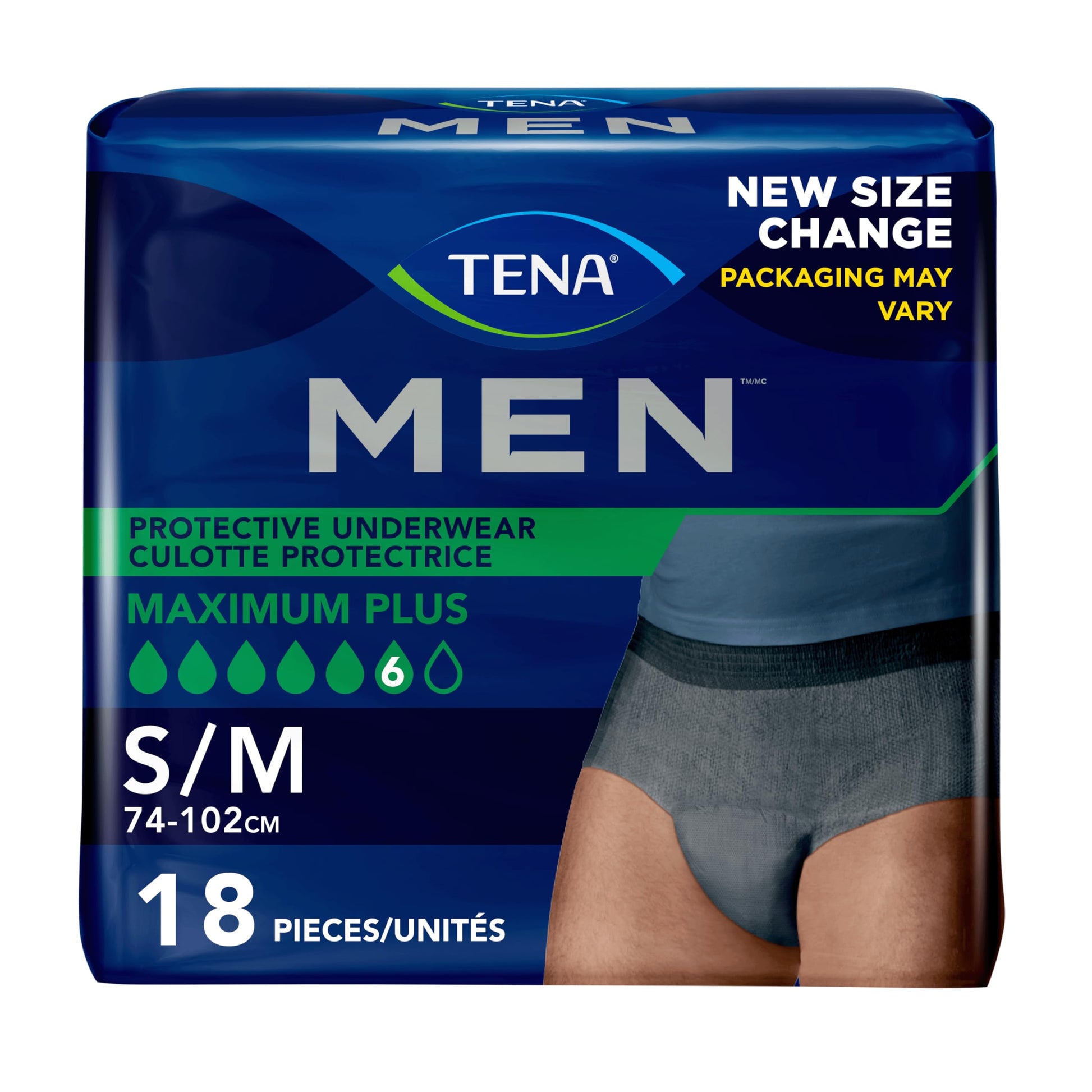 TENA Men Maximum Plus Incontinence Underwear, S/M 29-40in, Grey, 18 ct TENA