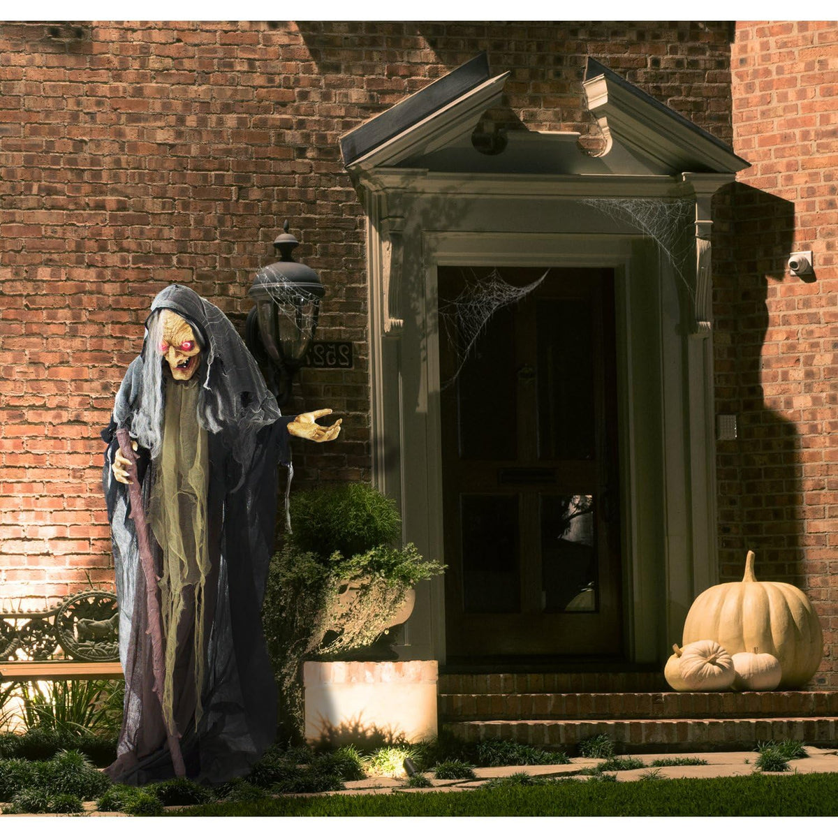Haunted Hill Farm Life-Size Scary Poseable Talking Witch, Halloween Animatronic with Touch Activated Lights and Sound, Battery Operated Indoor or Covered Outdoor Halloween Decorations, Halloween Prop
