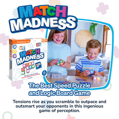 FoxMind Games: Match Madness, Family Board Games for Kids Ages 7 and up, Teens, and Adults. Pattern Block Matching Board Game, Puzzle Game Think Fast to Make The Match, 1 to 4 Players