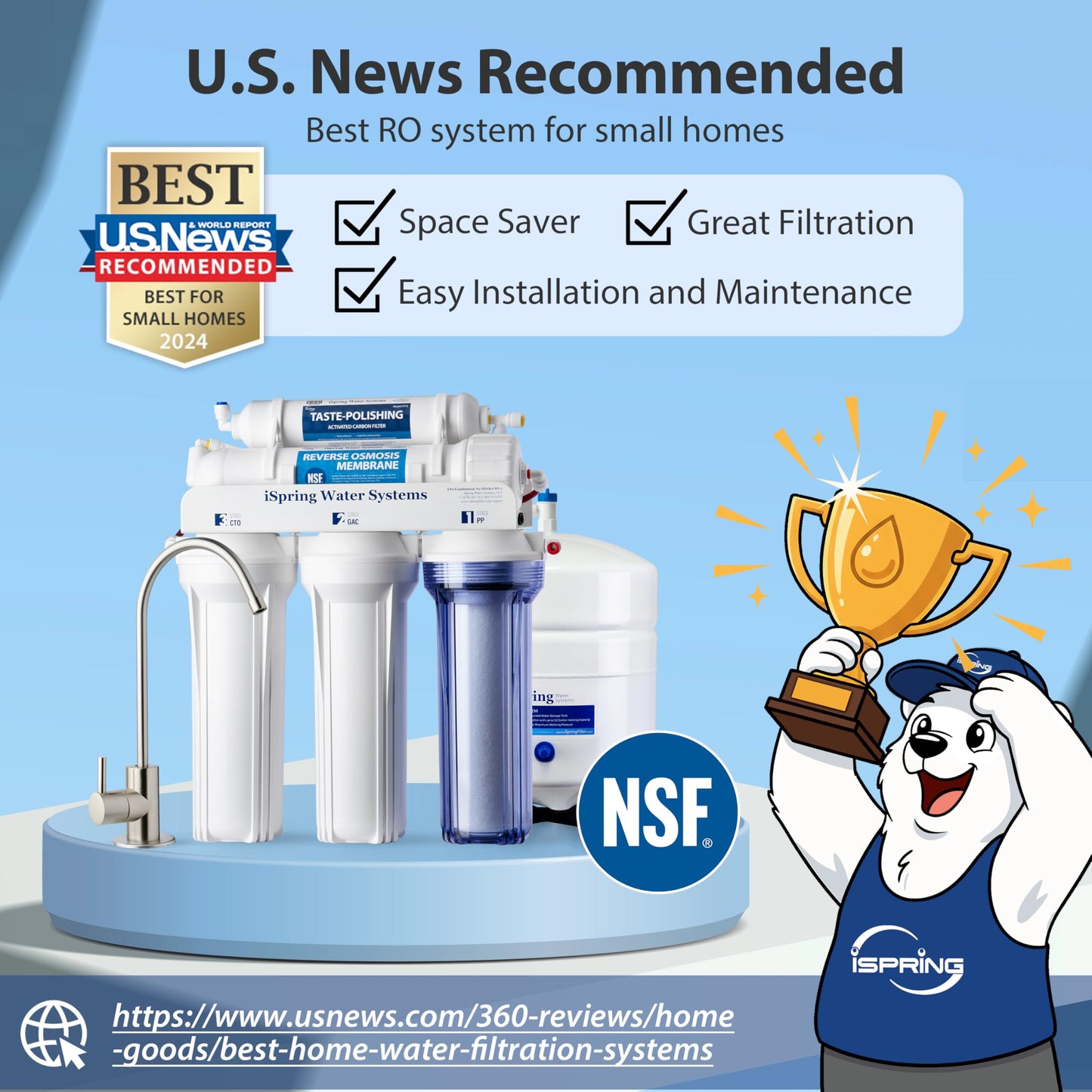iSpring RCC7, NSF Certified, High Capacity Under Sink 5-Stage Reverse Osmosis Drinking Filtration System and Ultimate Water Softener, 75 GPD, Brushed Nickel Faucet 🍁 All In One Marketplace Canada