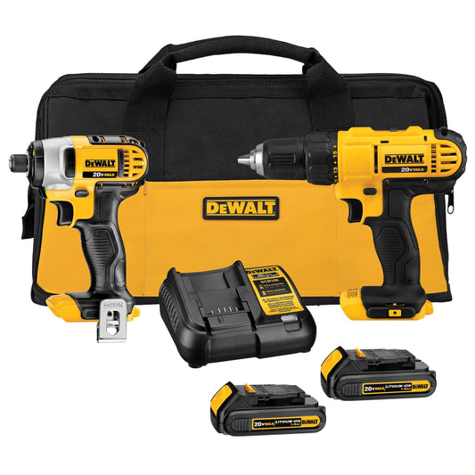 DEWALT 20V Max Cordless Drill Combo Kit, 2-Tool (DCK240C2),Yellow/Black Drill Driver/Impact Combo Kit - Available at All In One Marketplace Canada