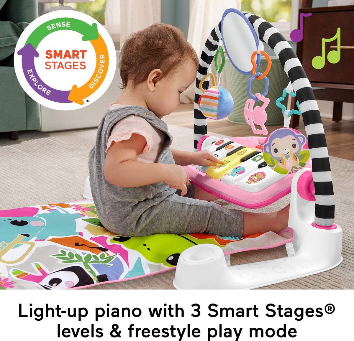 Fisher-Price Glow and Grow Kick & Play Piano Gym, Pink, Ages 0+ Months