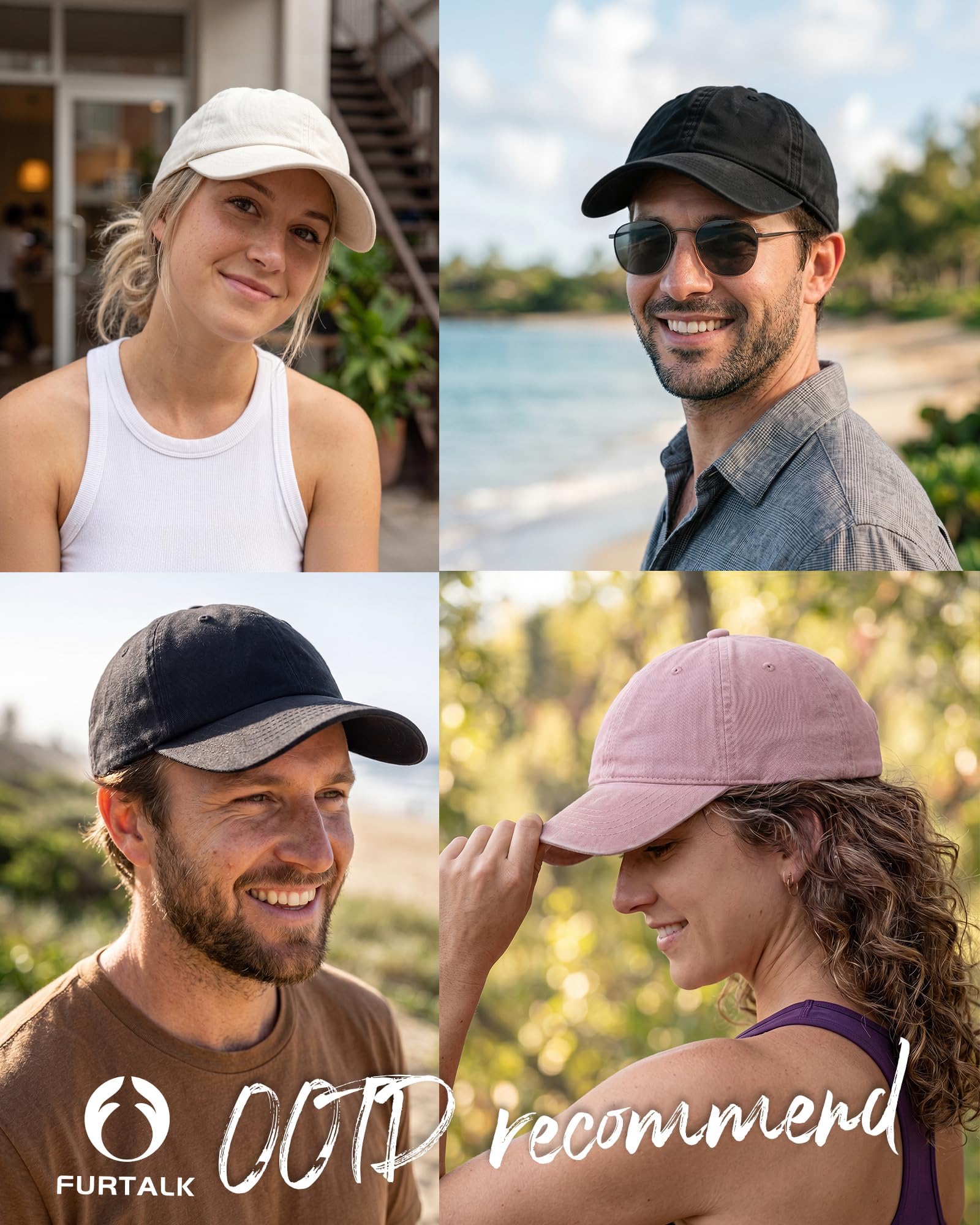 FURTALK Vintage Washed Distressed Cotton Baseball Cap Adjustable Classic Baseball Hat for Women Men Beige