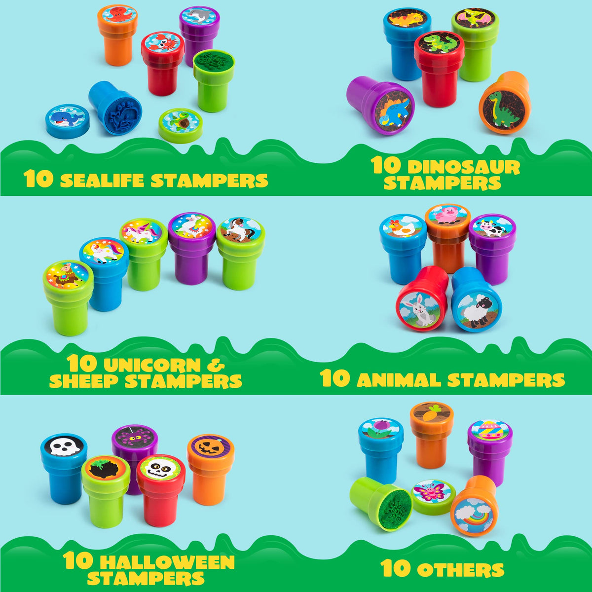 100 Pcs Assorted Stamps for Kids Self-ink Stamps (50 DIFFERENT Designs, Dinosaur, Zoo Safari Stampers) for Party Favor, Carnival Prizes, School, Easter Egg Stuffers, Halloween, Christmas 🍁 All In One Marketplace Canada