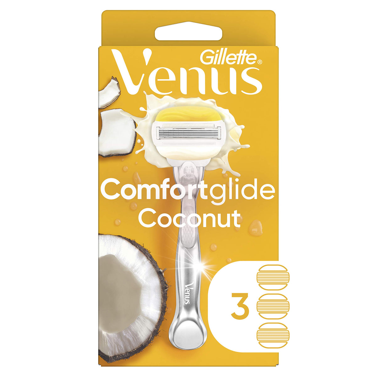 Gillette Venus ComfortGlide with Olay Coconut Womens Razor Handle + 3 Blade Refills