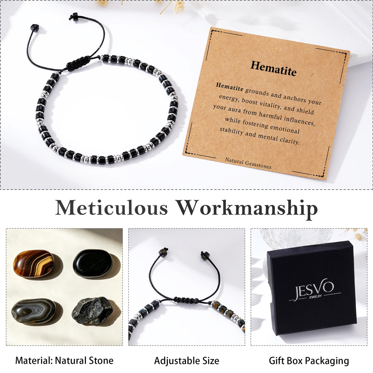 Jesvo Triple Protection Bracelet Gifts for Men, Beaded Hematite Tiger Eye Black Obsidian Stone Gemstone Bracelets Healing Jewelry Christmas Stocking Stuffers Gifts for Man Male Him 🍁 All In One Marketplace Canada