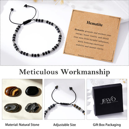 Jesvo Triple Protection Bracelet Gifts for Men, Beaded Hematite Tiger Eye Black Obsidian Stone Gemstone Bracelets Healing Jewelry Christmas Stocking Stuffers Gifts for Man Male Him 🍁 All In One Marketplace Canada