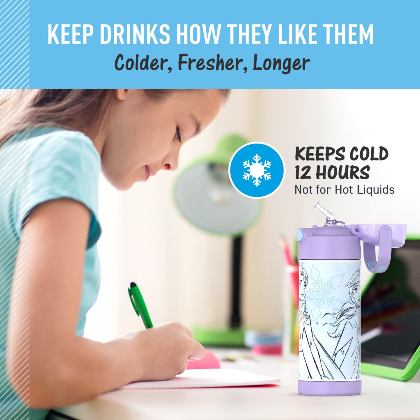 THERMOS FUNTAINER Water Bottle with Straw, 14oz, Frozen
