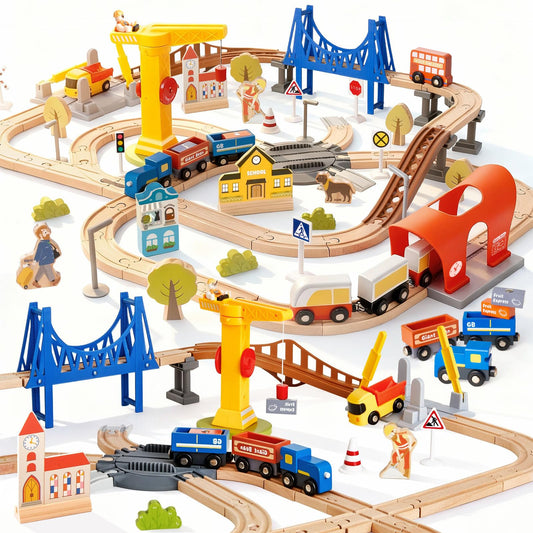 94pcs Wooden Modern City Train Set Track for Kids 3-8 🍁 All In One Marketplace Canada